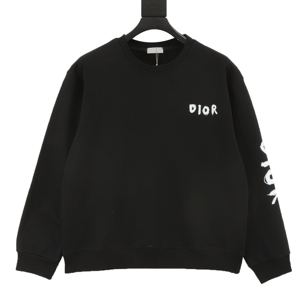 Dior Women's Men's Black Graffiti Logo Crewneck Sweatshirt