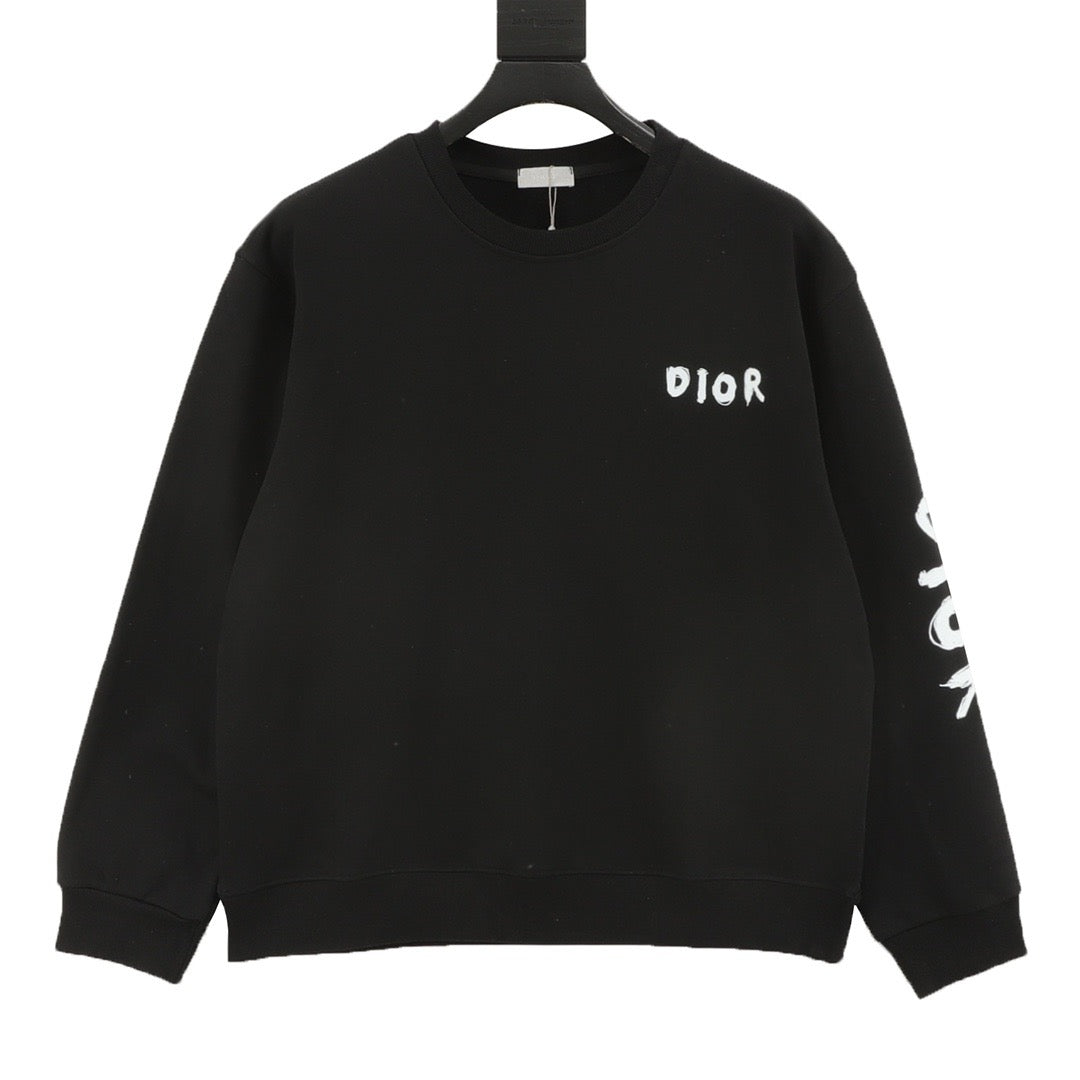 Dior Women's Men's Black Graffiti Logo Crewneck Sweatshirt