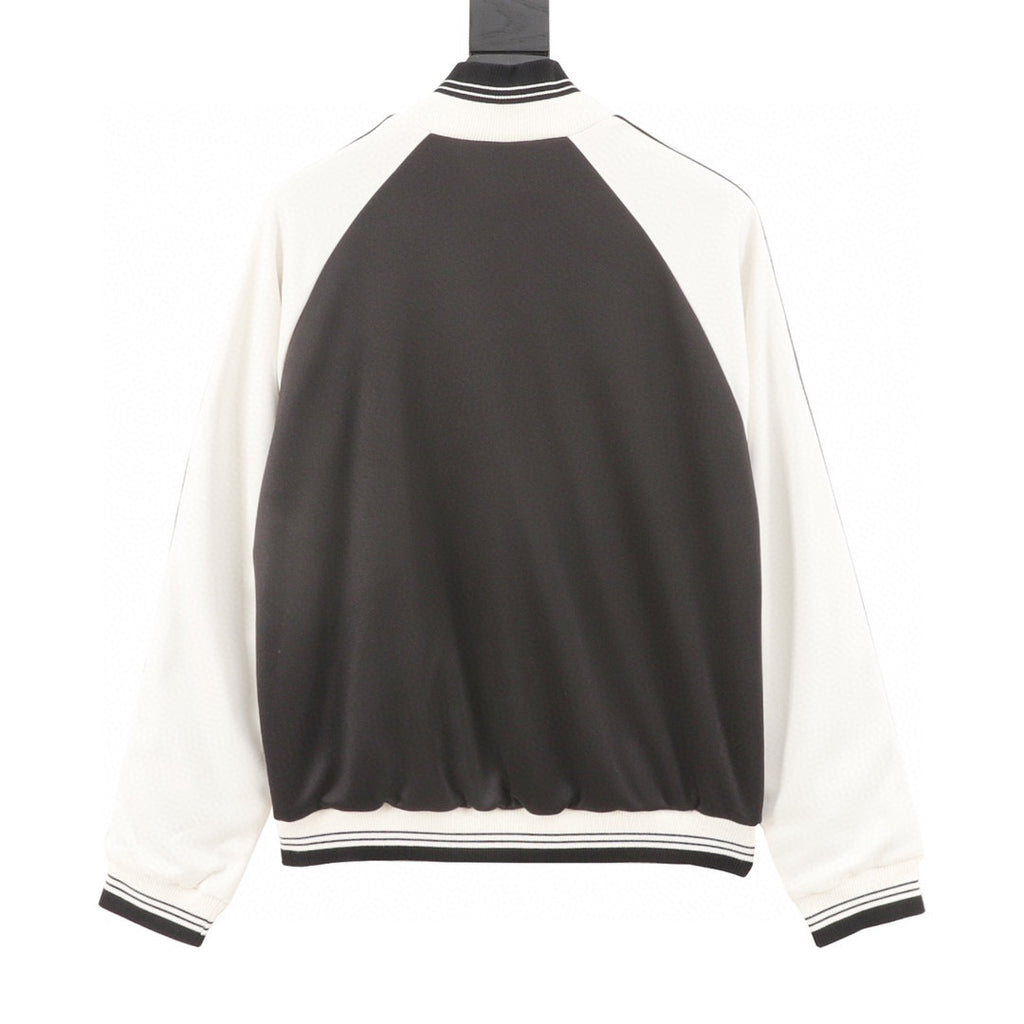Celine Arc de Triomphe Embroidered Two-Tone Varsity Bomber Jacket