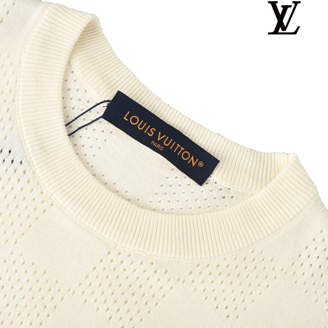 Louis Vuitton Men's Cream Damier Mesh Knit T-Shirt