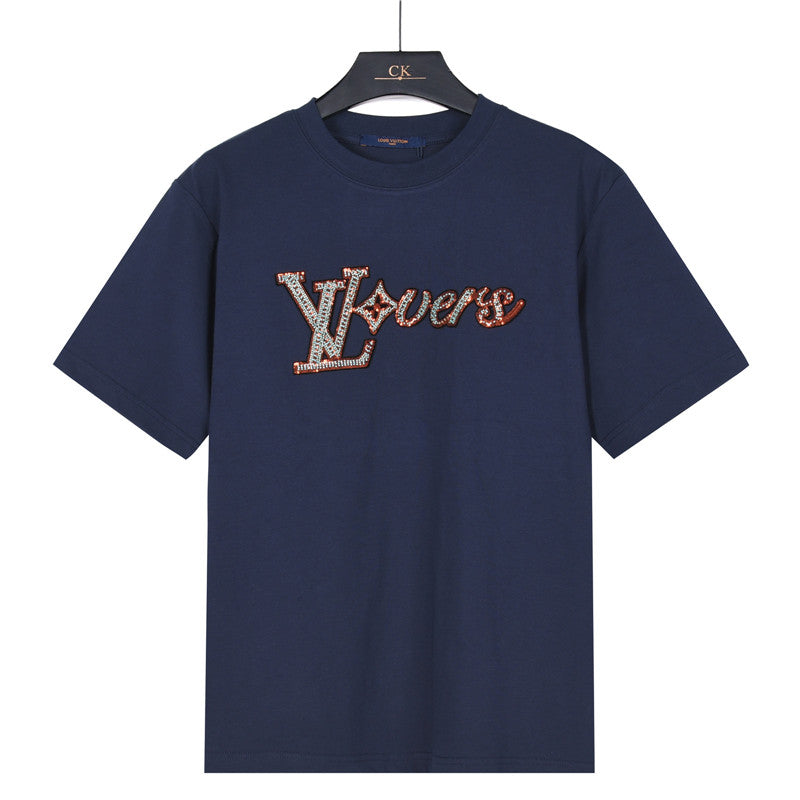 Louis Vuitton Crystal VLovers Logo Short-Sleeve T-Shirt in Navy