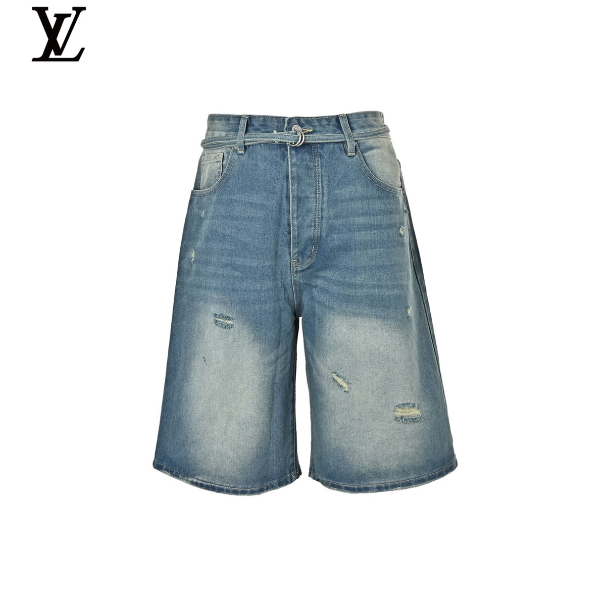 Louis Vuitton Washed Blue Distressed Denim Jorts