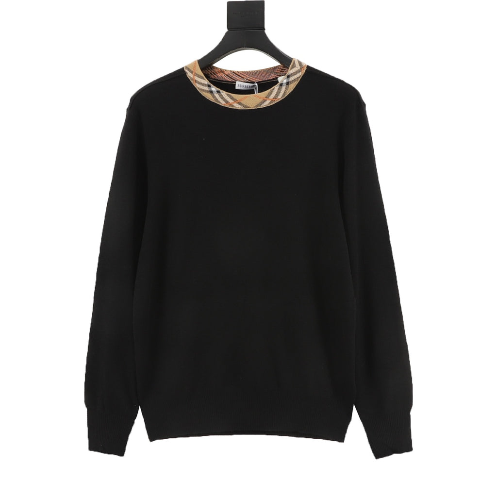 Burberry Check-Collar Knitted Wool Sweater