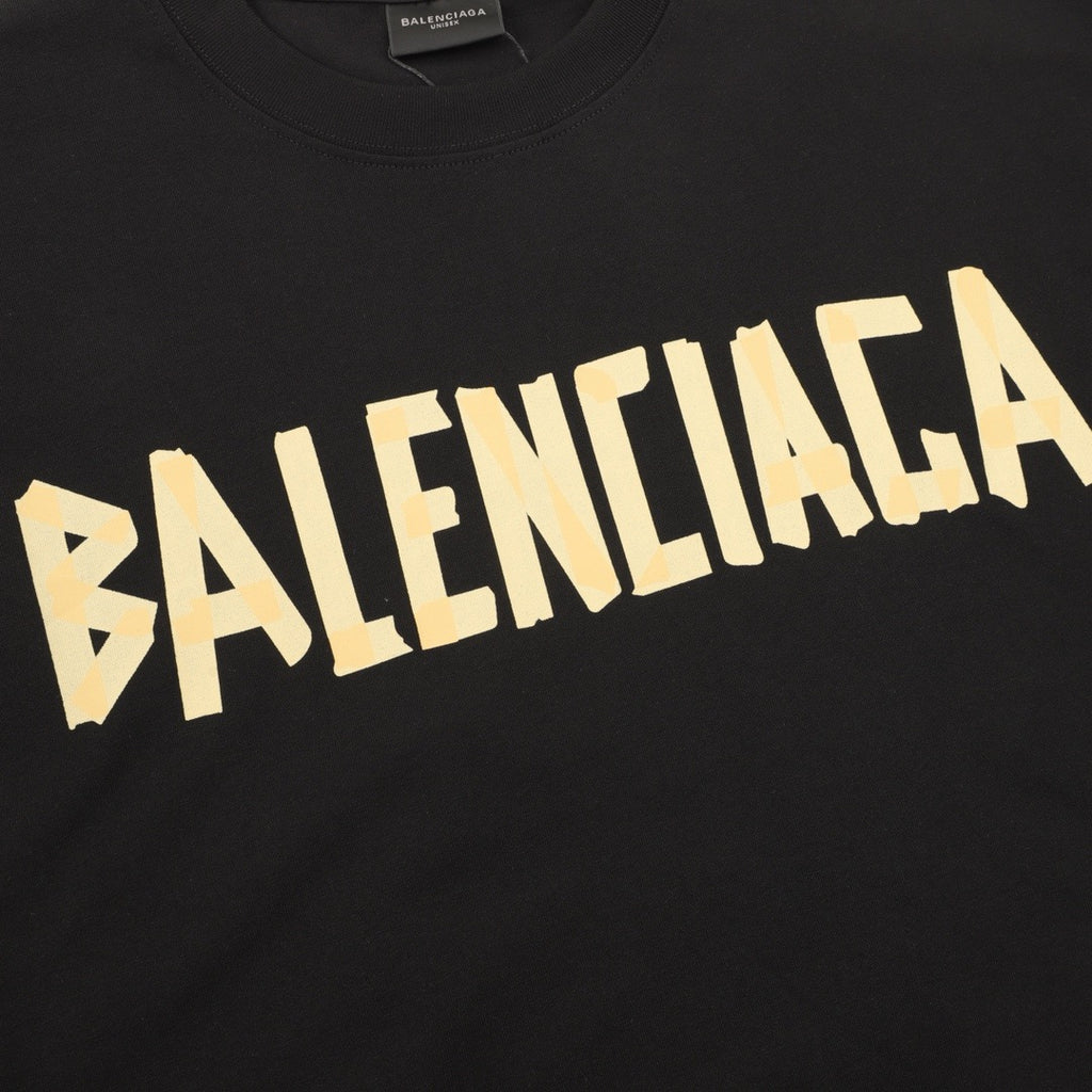 Balenciaga Masking Tape Logo Long Sleeve T-Shirt | Off-White Distressed Graphic Tee
