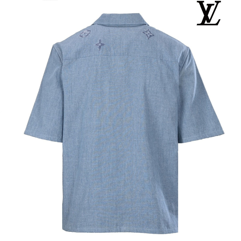Louis Vuitton Men's Light Blue Embroidered Short Sleeve Shirt