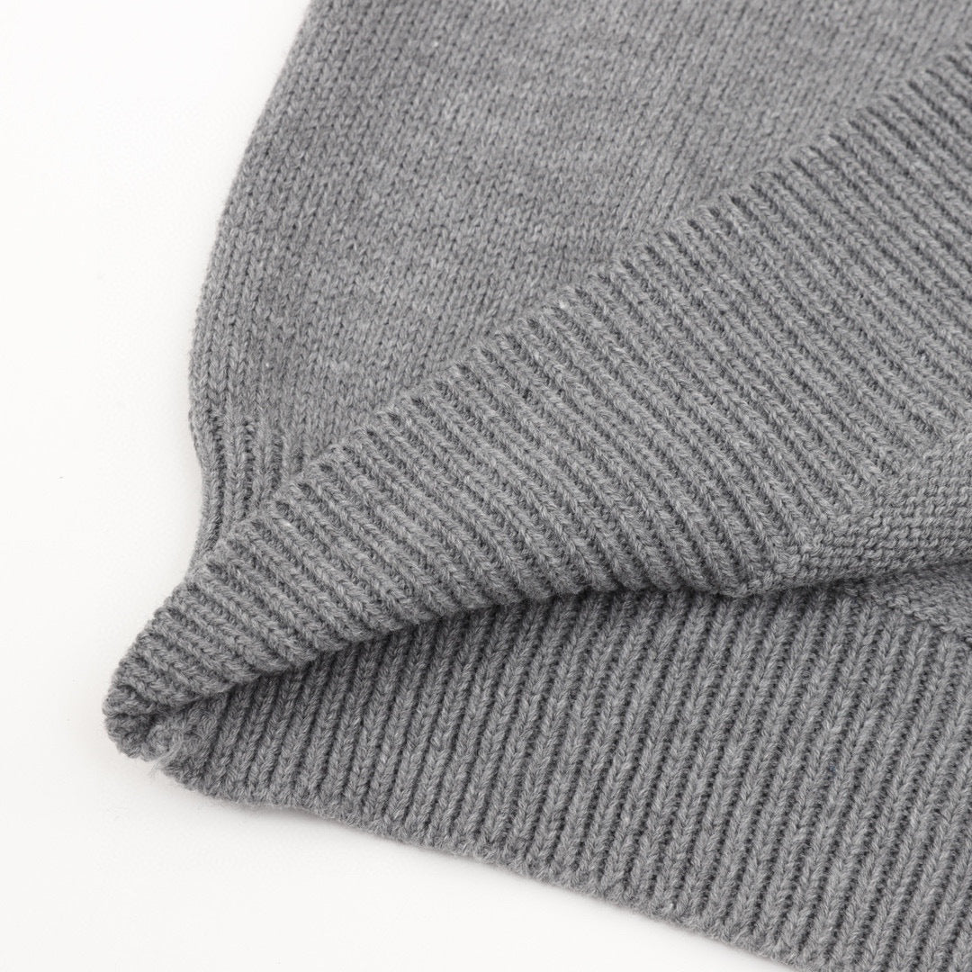 Chanel CC Logo Tonal Embroidered Half-Zip Mock Neck Knit Sweater