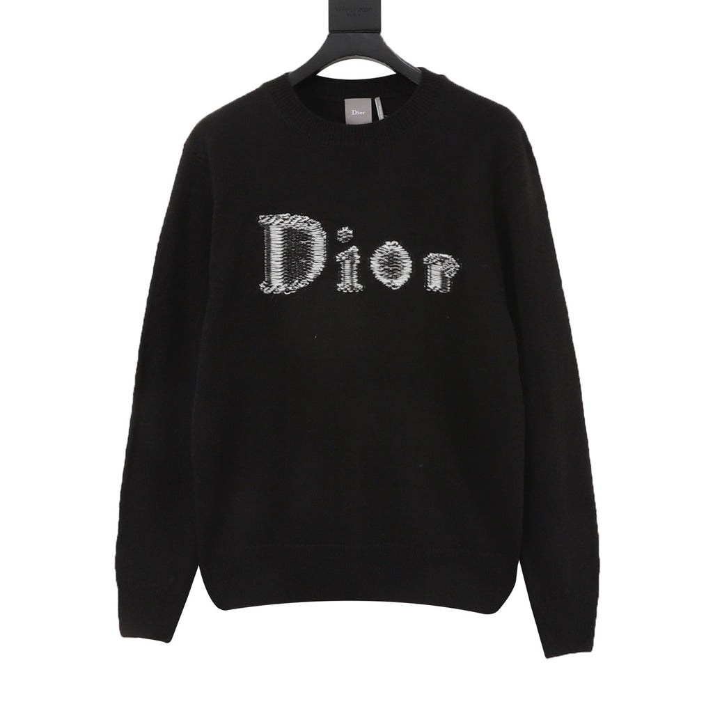 Dior Women's Men's Black Embroidered Logo Crewneck Sweater