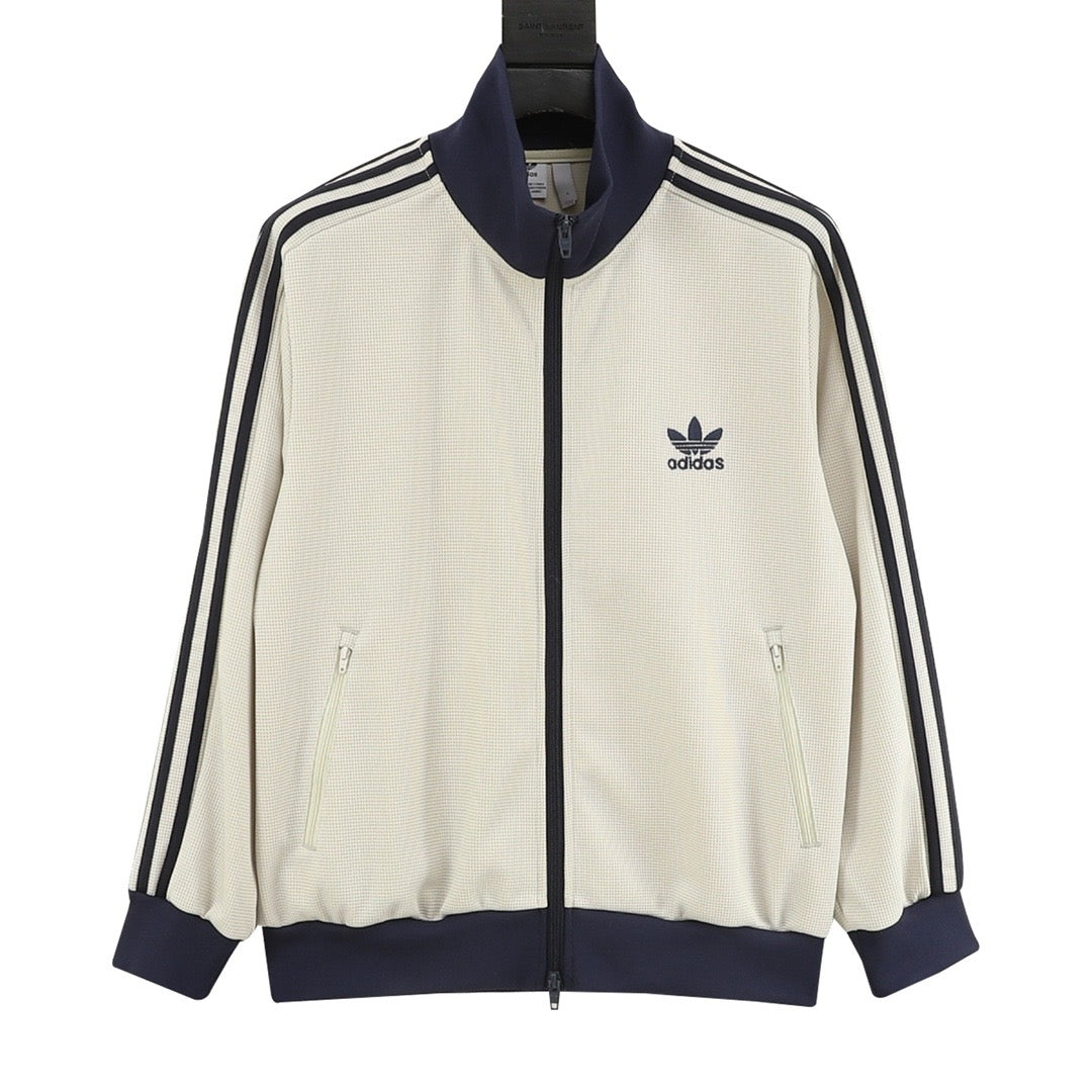 Adidas Originals American Retro Trefoil Track Jacket | Cream Burgundy Stripe Navy Trim
