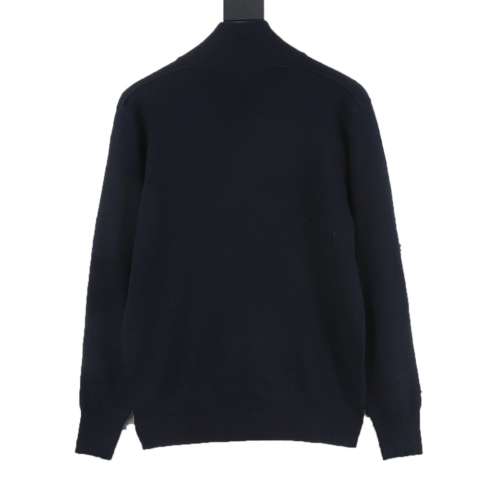 Burberry Check Plaid Zip-Up Wool Knit Sweater