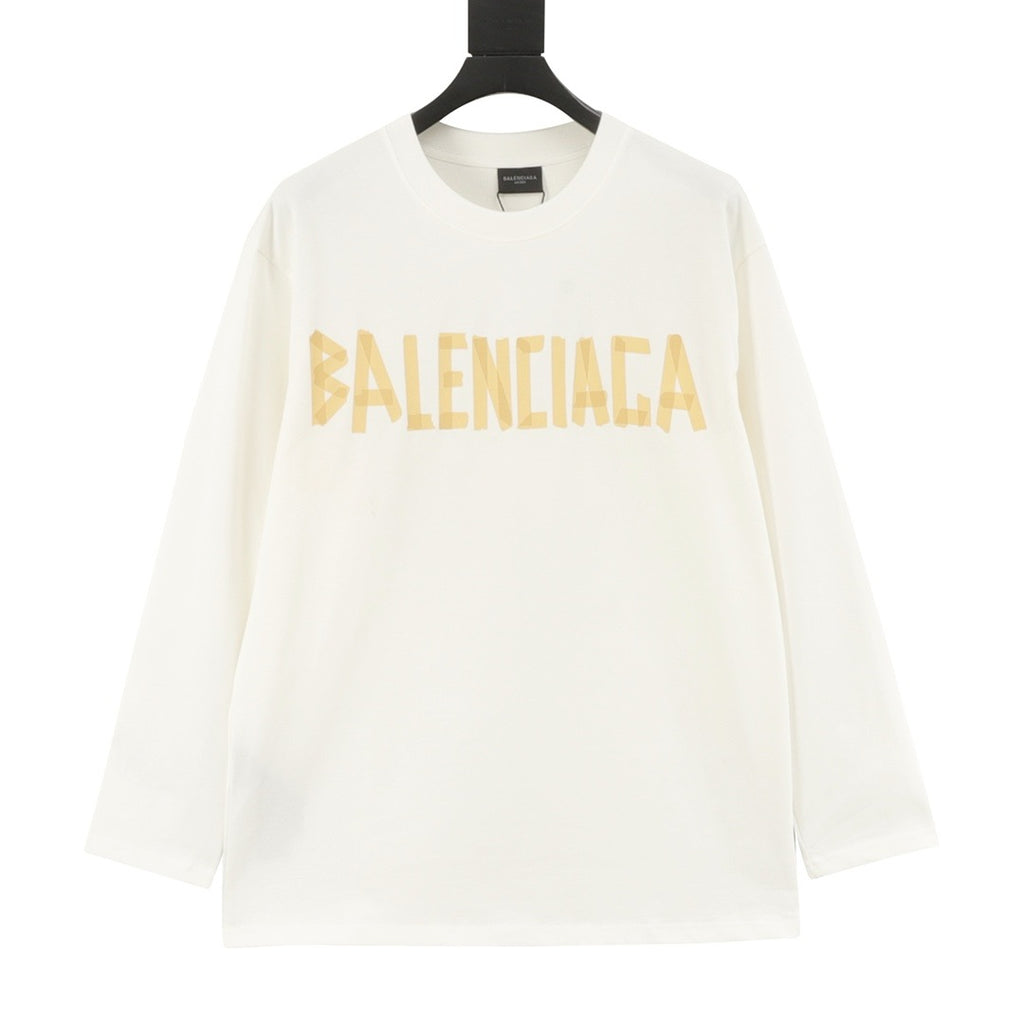 Balenciaga Masking Tape Logo Long Sleeve T-Shirt | Off-White Distressed Graphic Tee