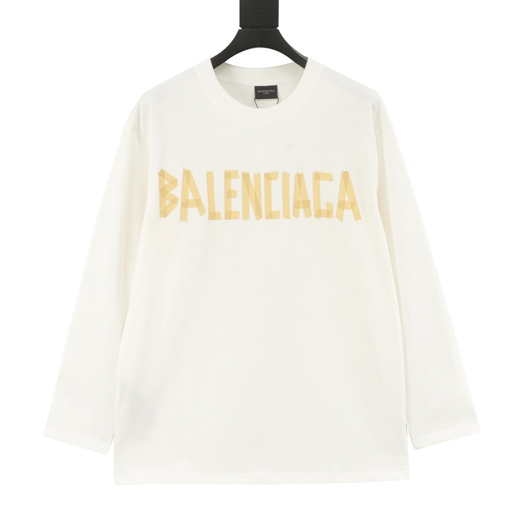 Balenciaga Masking Tape Logo Long Sleeve T-Shirt | Off-White Distressed Graphic Tee