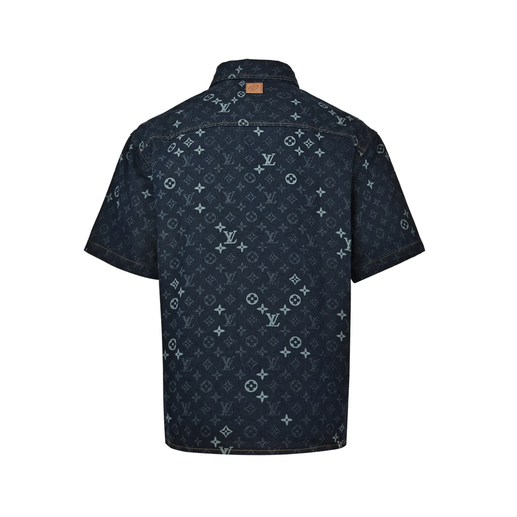 Louis Vuitton Monogram Short-Sleeve Denim Shirt in Dark Blue