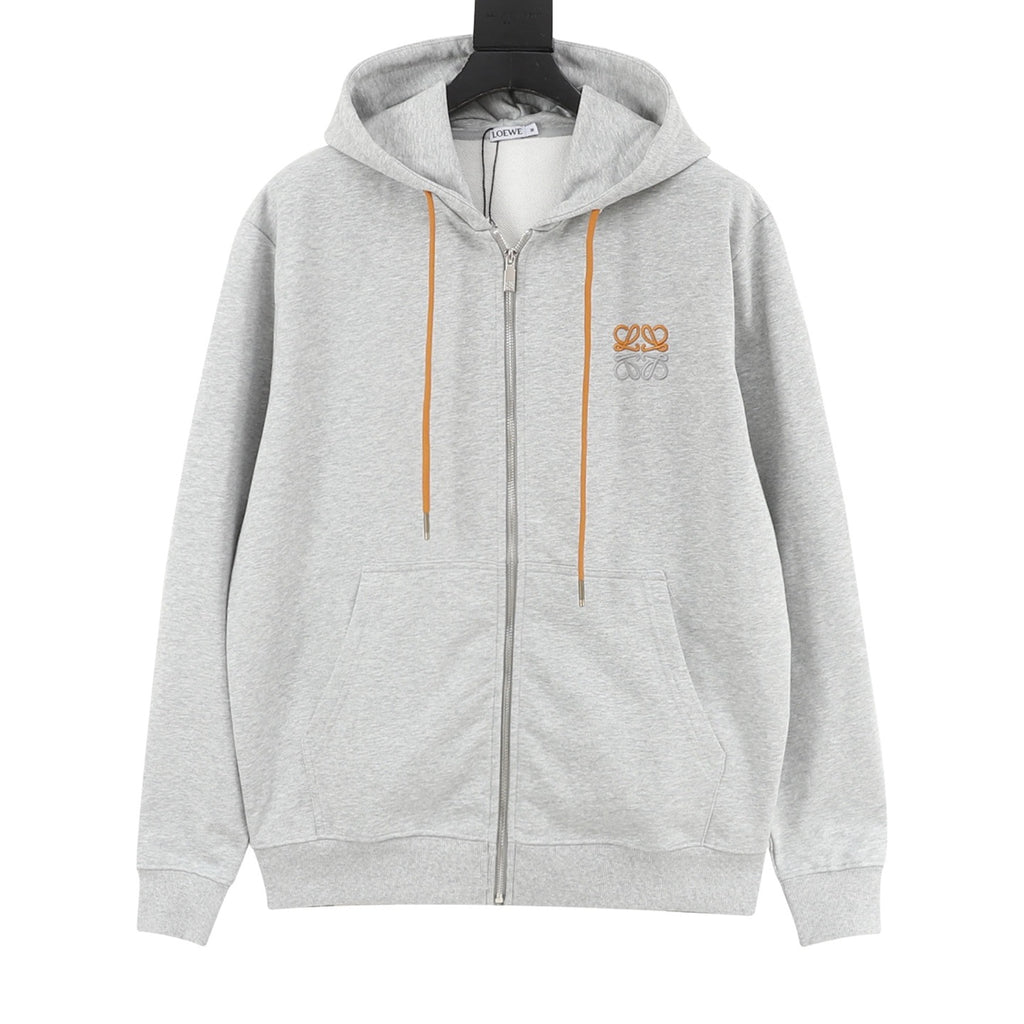 Loewe Women's Men's Light Grey Anagram Embroidered Full-Zip Hoodie