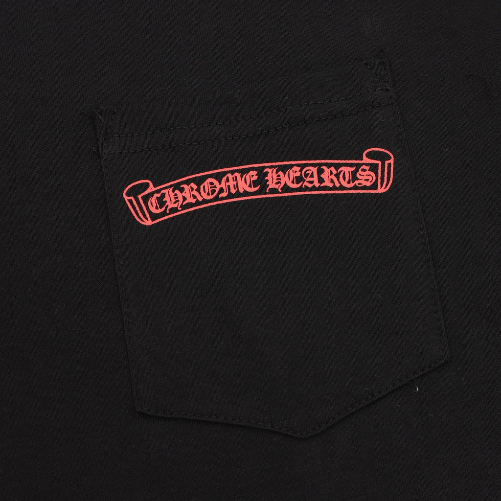 Chrome Hearts Floral Vine Sleeve Long-Sleeve Tee — Black, Red Banner Logo