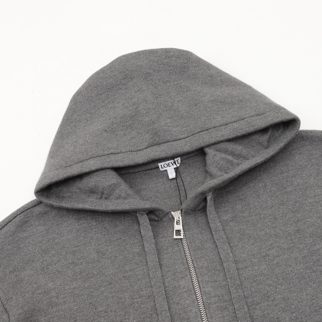 Loewe Anagram Zip-Up Hooded Knit Cardigan
