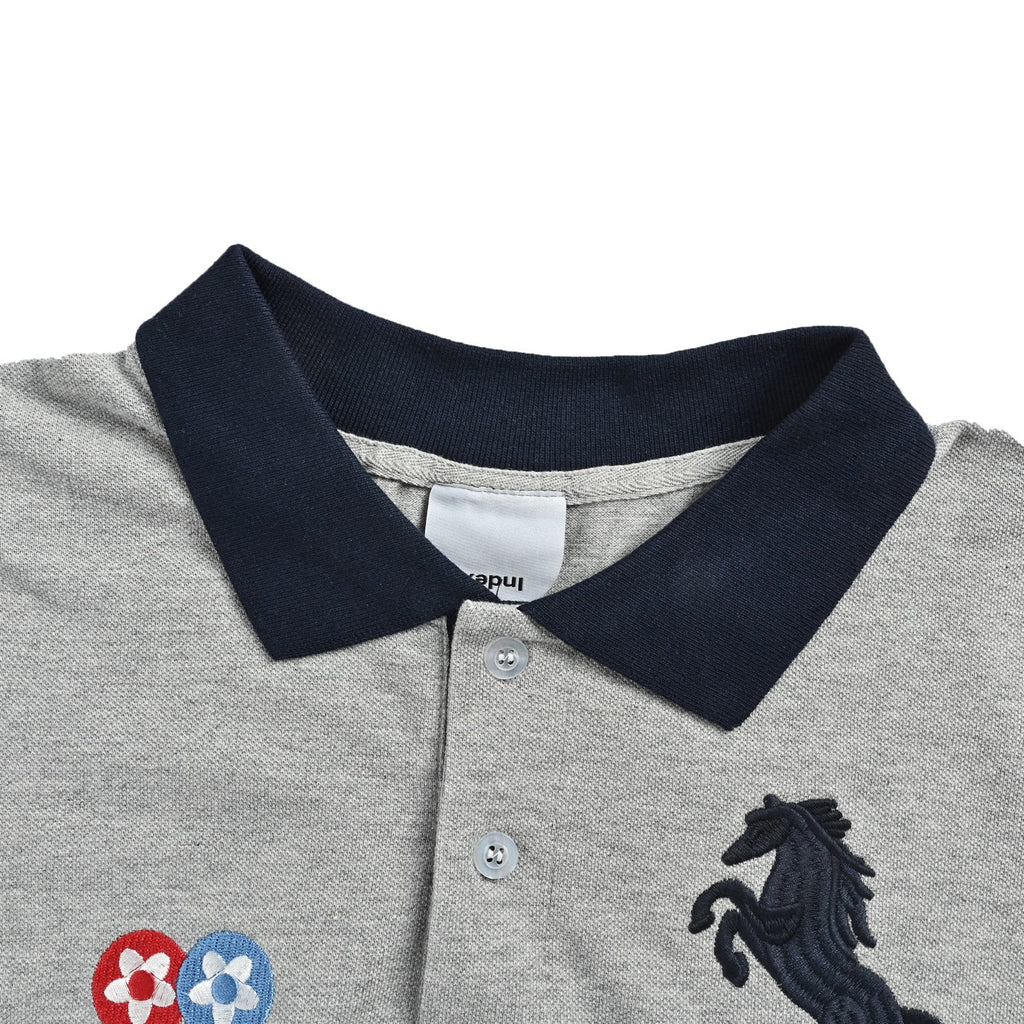 Protocol+ Grey & Navy Color-Block Horse Logo Polo Shirt