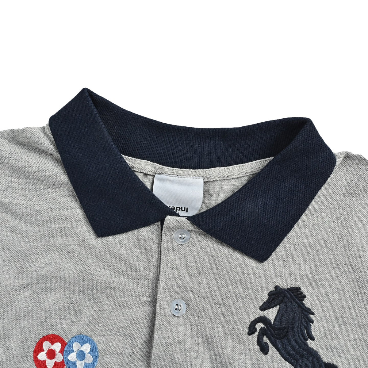 Protocol+ Grey & Navy Color-Block Horse Logo Polo Shirt