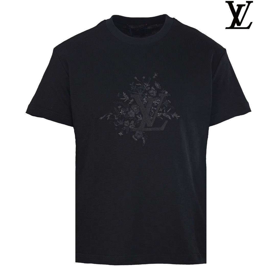 Louis Vuitton Men's Black Floral Embroidered T-Shirt