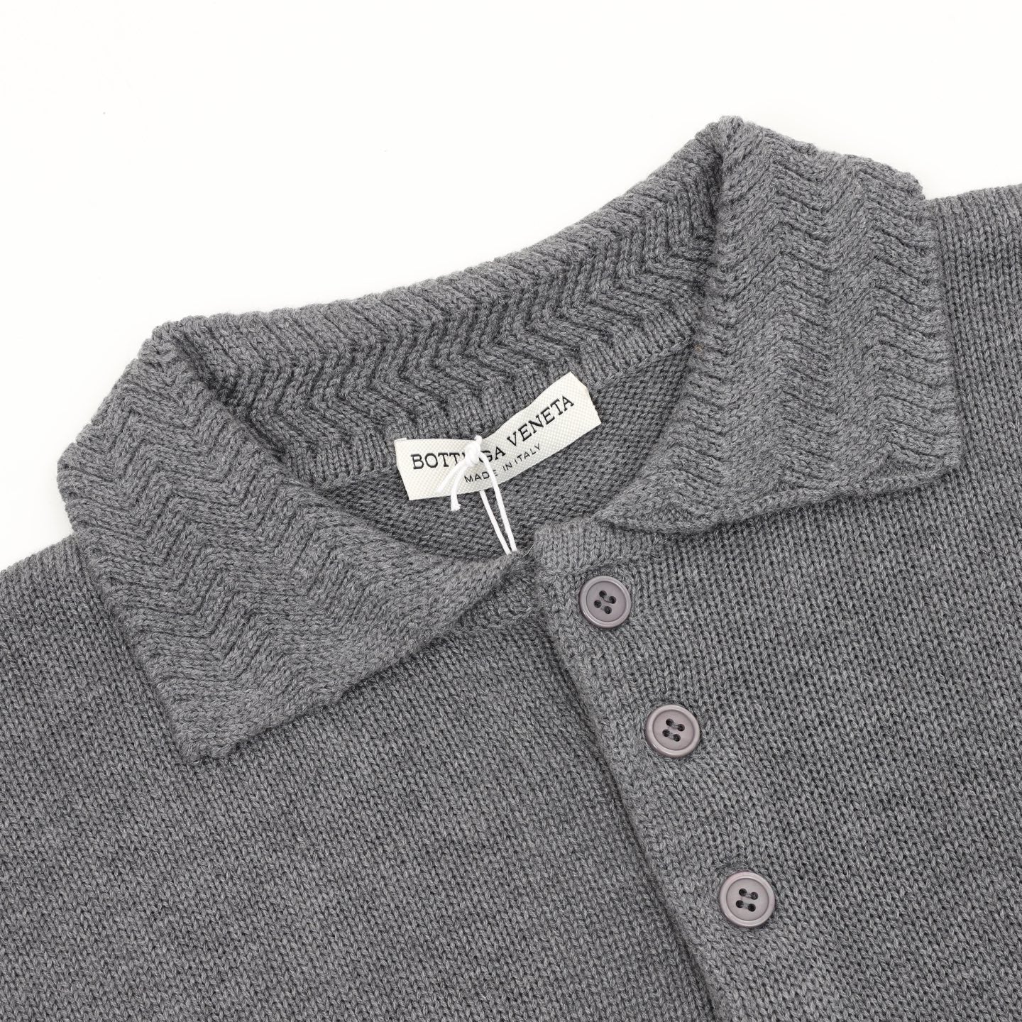 Bottega Veneta Tricolor Textured Knit Collar Wool Polo Sweater | Camel Relaxed Luxury Knitwear