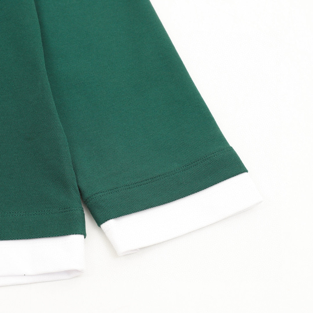 Prada Faux-Layered White Cuff Piqué Cotton Long-Sleeve Polo Shirt