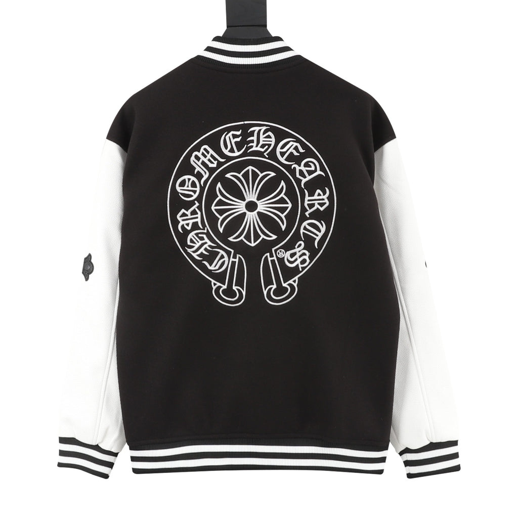 Chrome Hearts Women's Men's Black and White Horseshoe Logo Varsity Jacket