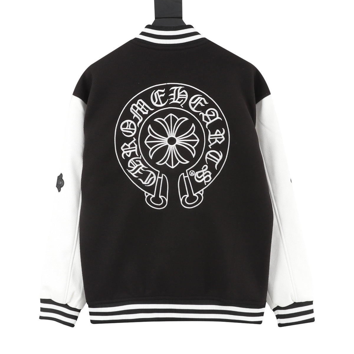 Chrome Hearts Women's Men's Black and White Horseshoe Logo Varsity Jacket