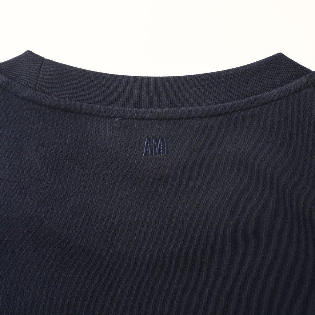 AMI Men's Navy Crochet Heart Logo T-Shirt