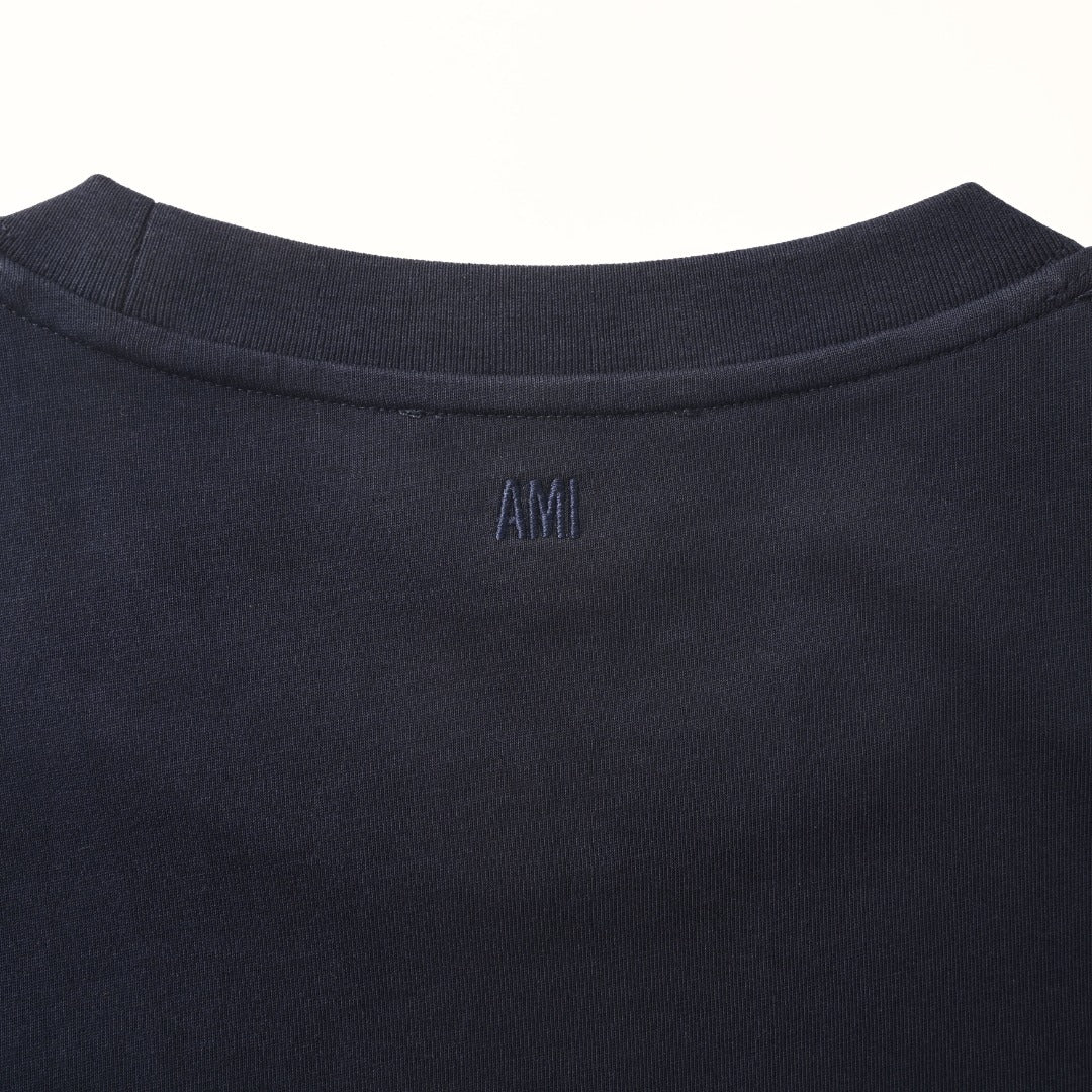 AMI Men's Navy Crochet Heart Logo T-Shirt