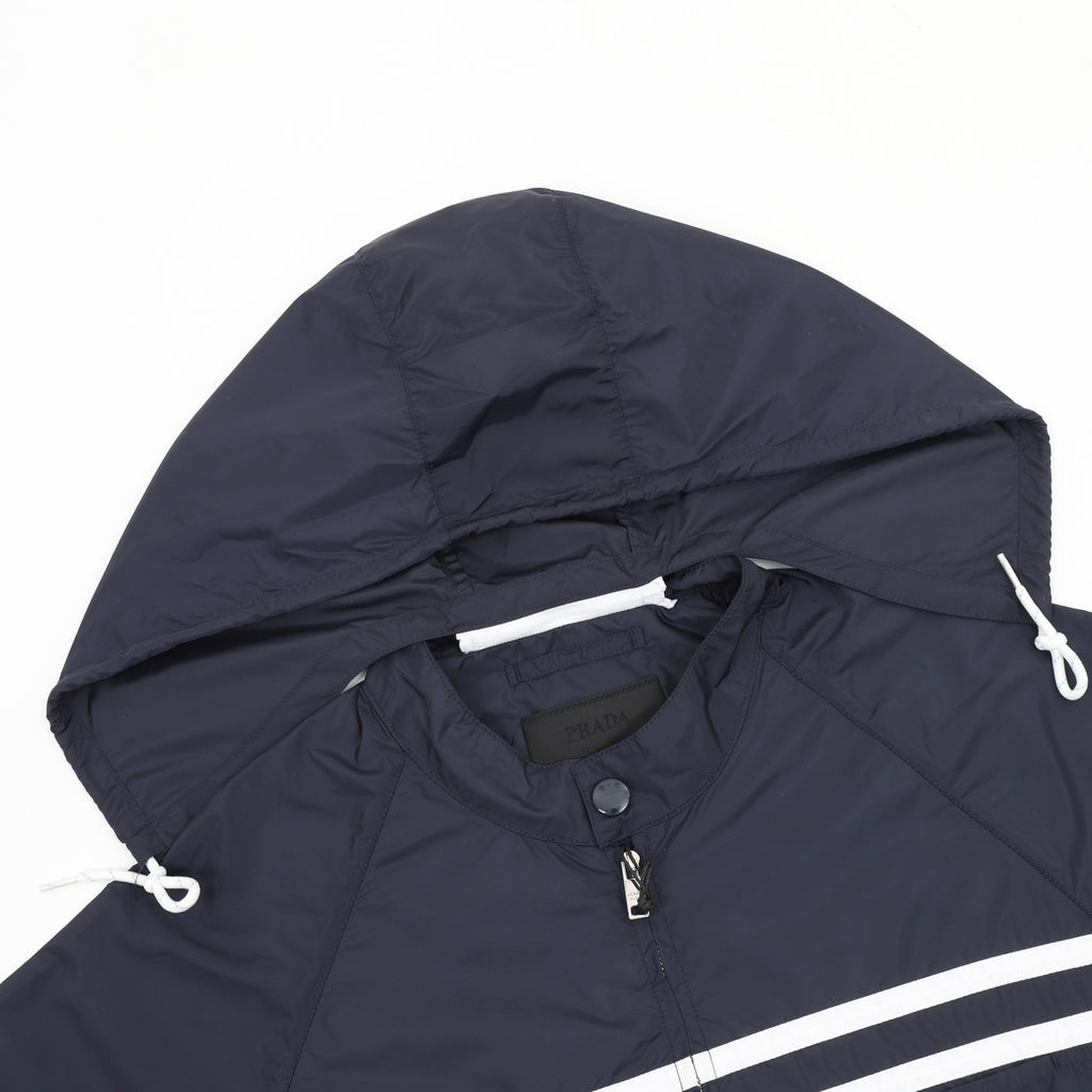 Prada Women's Men's Navy Striped Logo Nylon Jacket