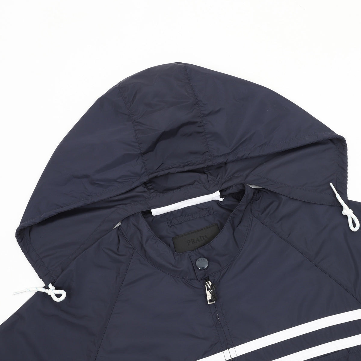 Prada Women's Men's Navy Striped Logo Nylon Jacket