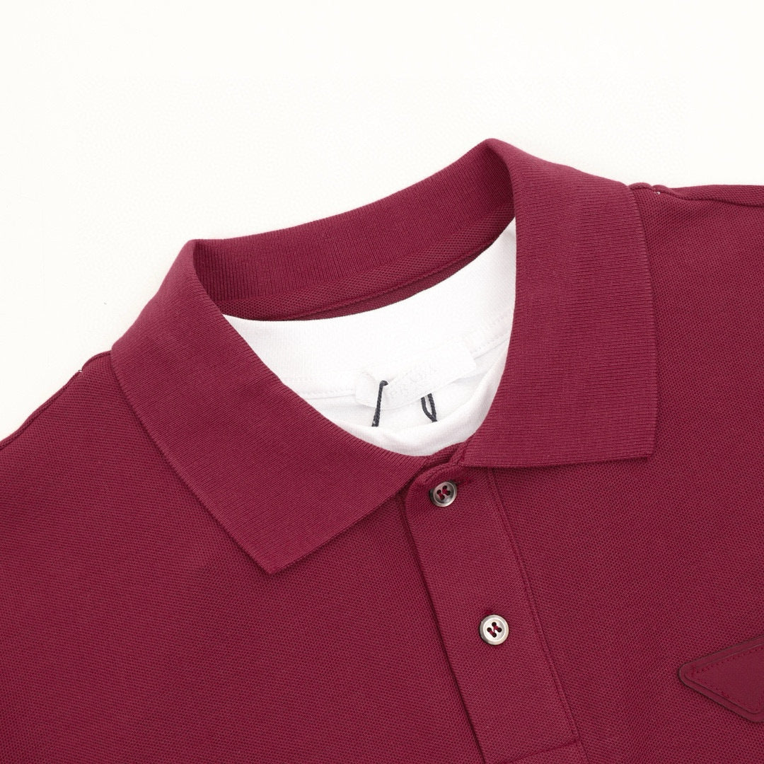 Prada Faux-Layered White Cuff Piqué Cotton Long-Sleeve Polo Shirt