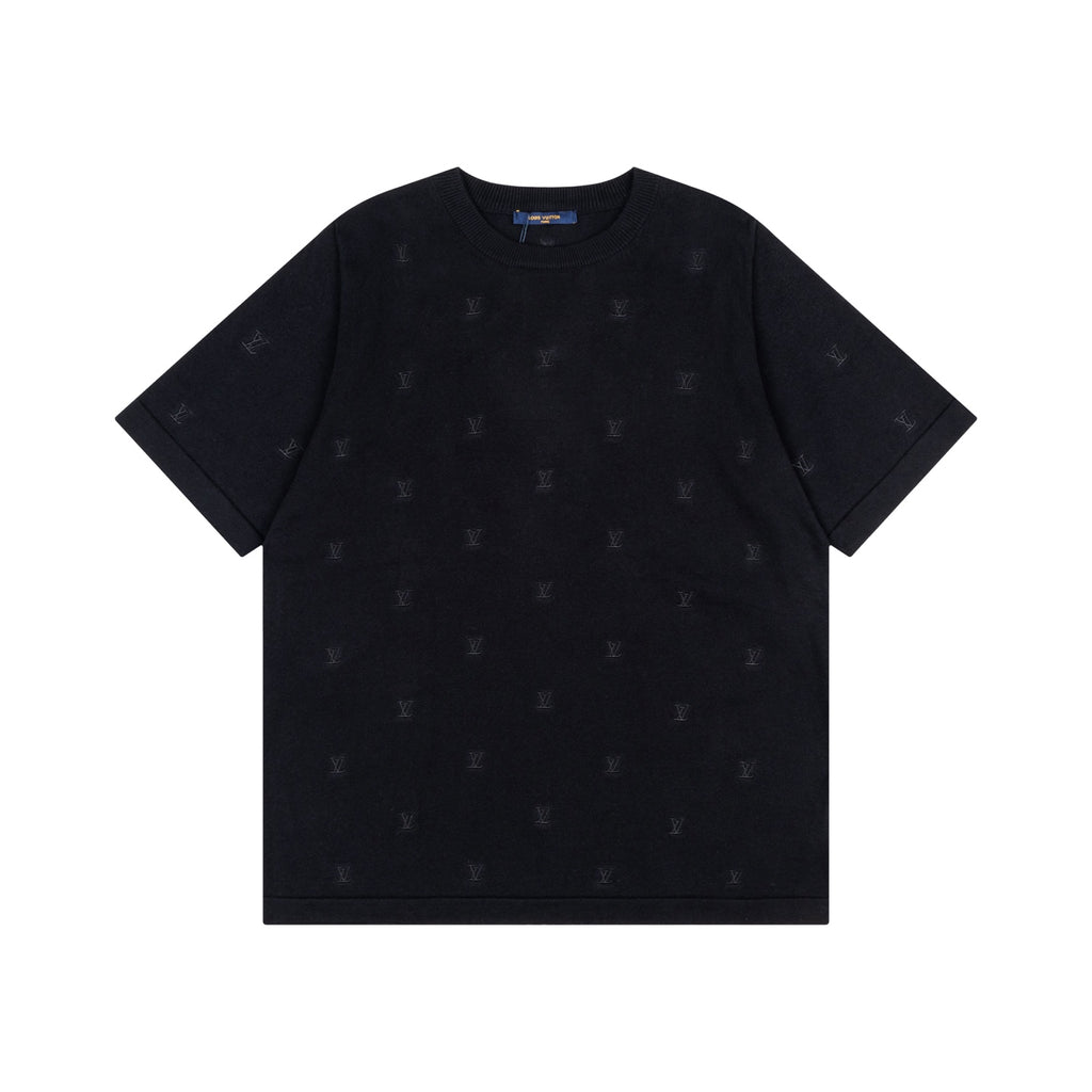 Louis Vuitton All-Over Embossed LV Knit Short-Sleeve T-Shirt in Black