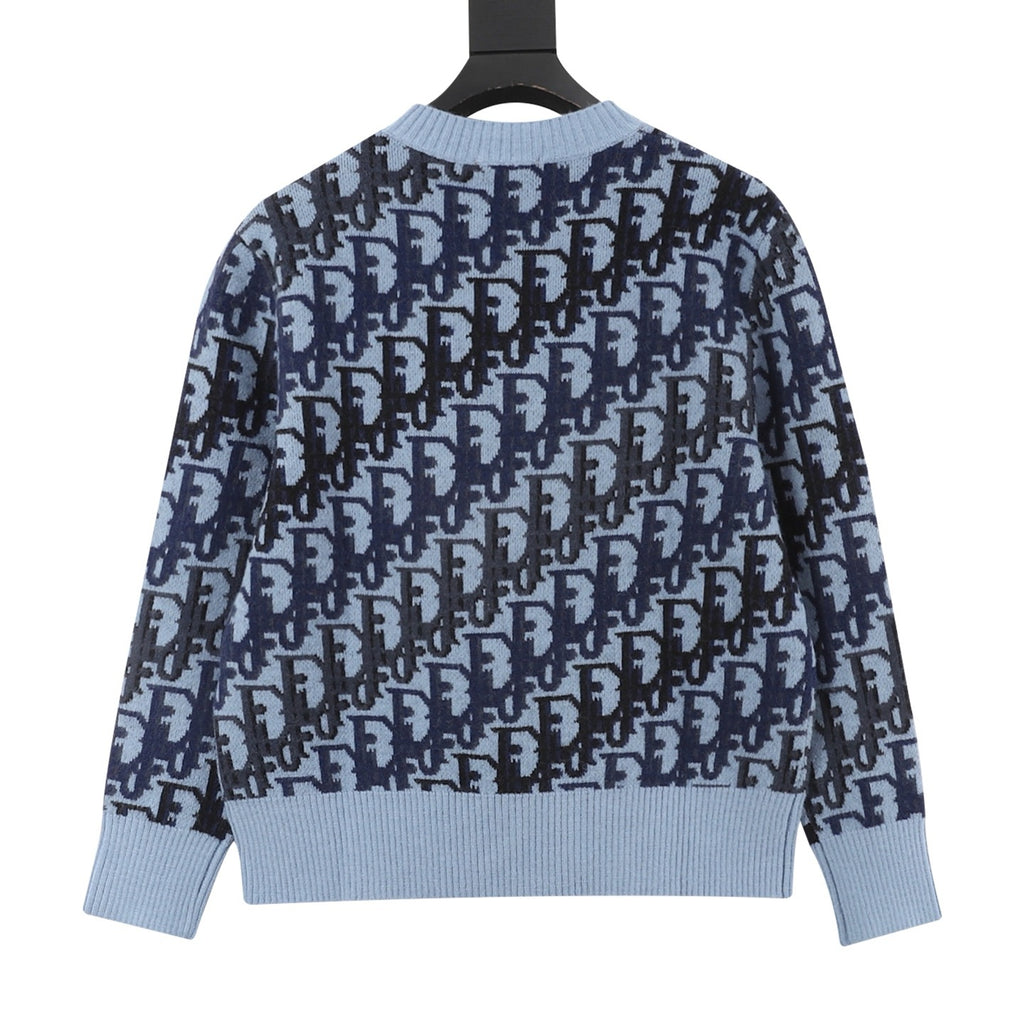 Dior Women's Men's Light Blue Oblique Jacquard Crewneck Sweater
