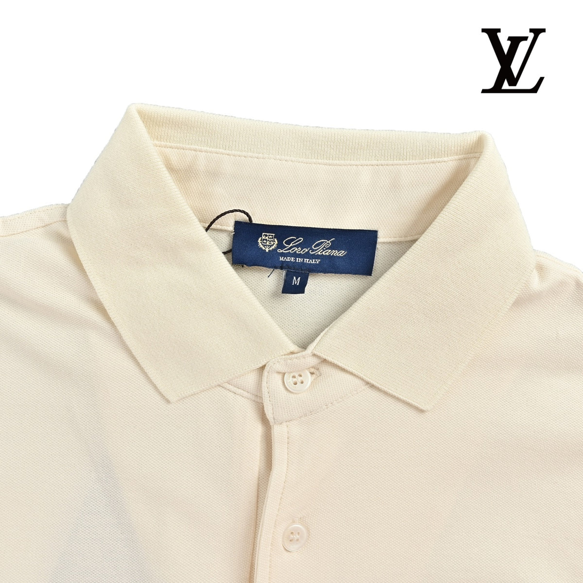 Loro Piana Men's Cream Embroidered Logo Polo Shirt