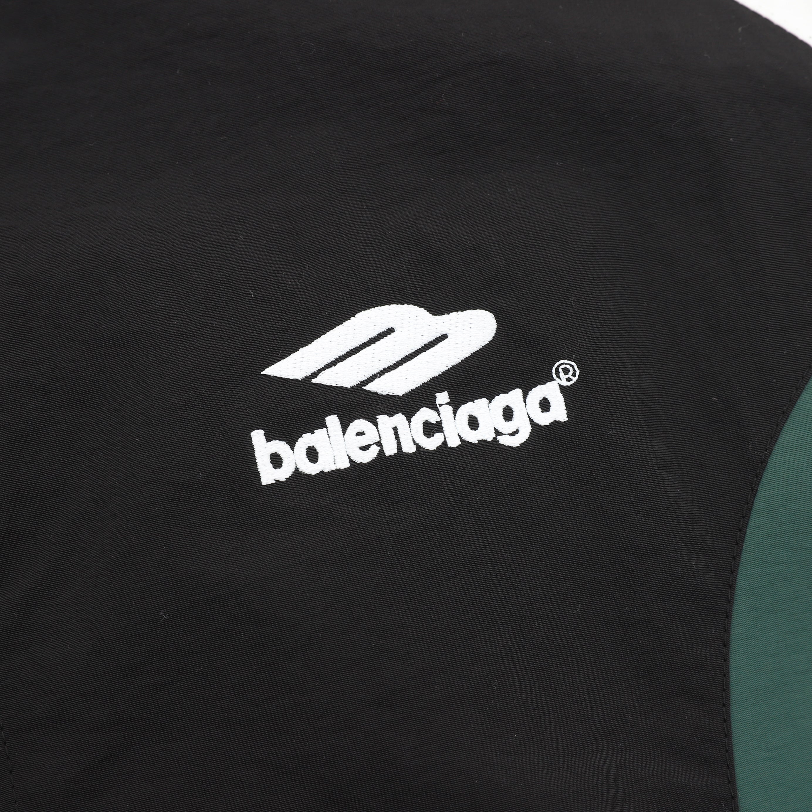 Balenciaga BLCG Sport Logo Track Jacket — Black, Geometric Panel | FW24