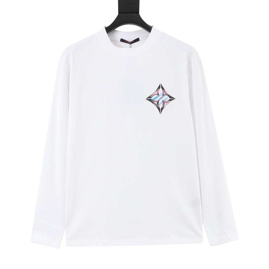 Louis Vuitton Women's Men's White Diamond Floral Print Long-Sleeve T-Shirt
