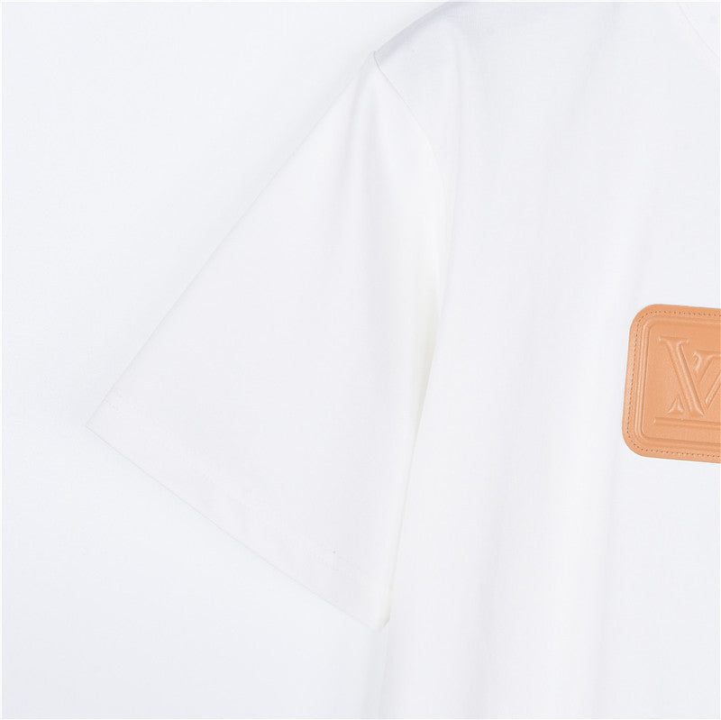 Louis Vuitton Leather Patch Logo Short-Sleeve T-Shirt in White