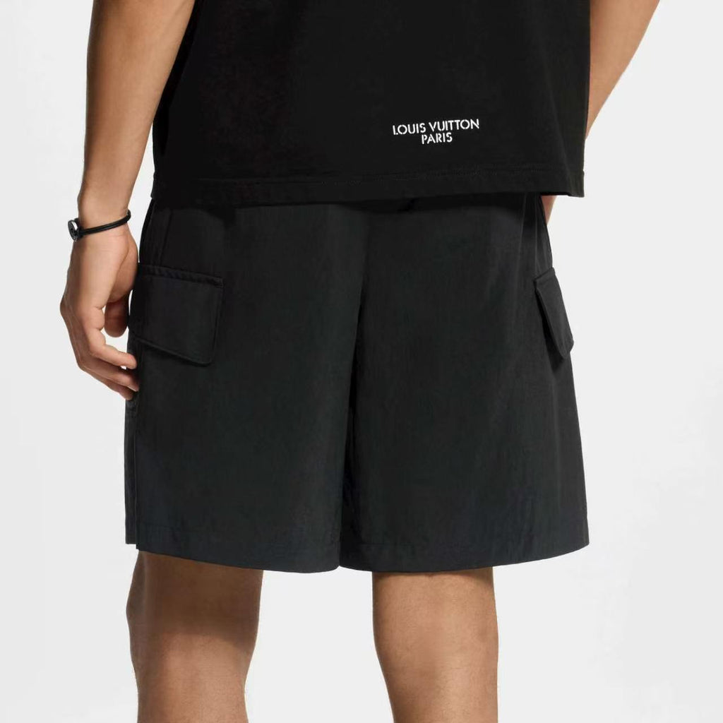 Louis Vuitton Black Nylon Circular Logo Print Cargo Shorts