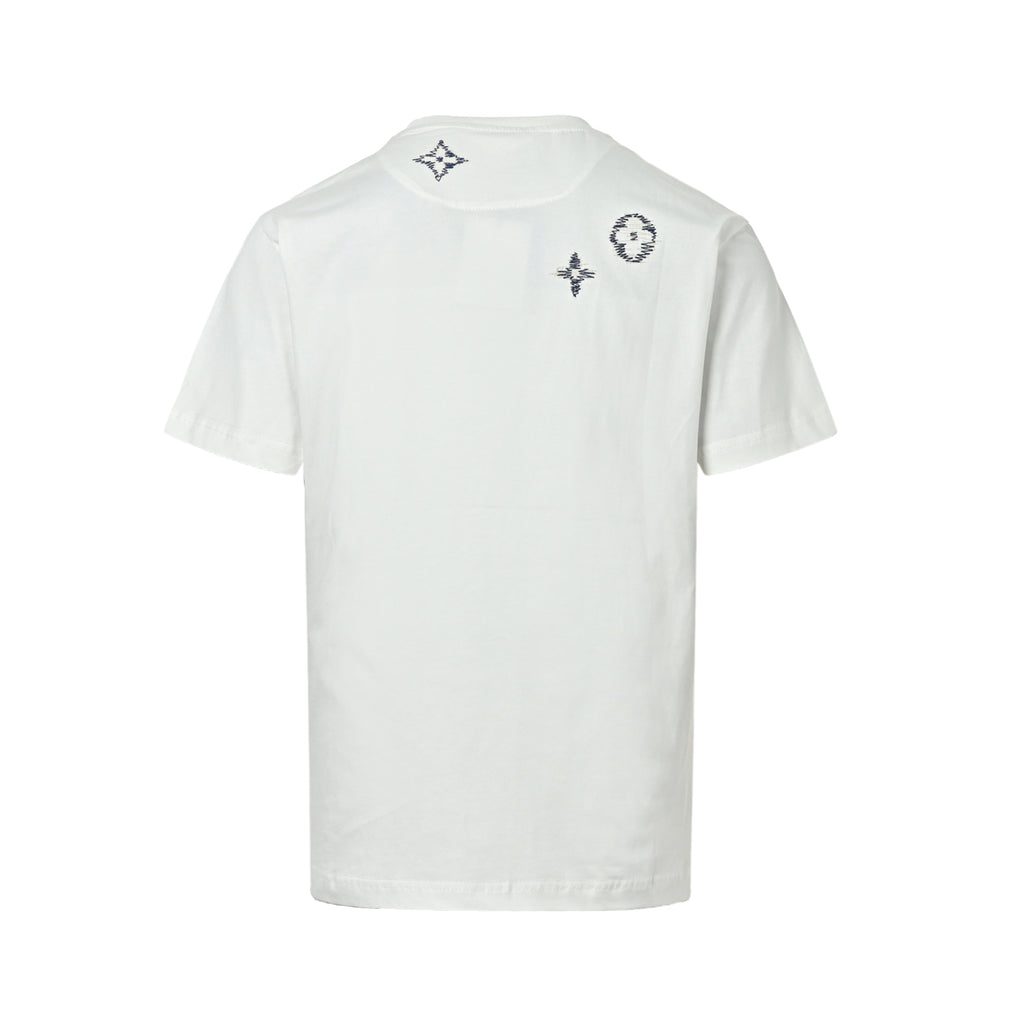 Louis Vuitton Scattered Monogram Embroidered Short-Sleeve T-Shirt in White