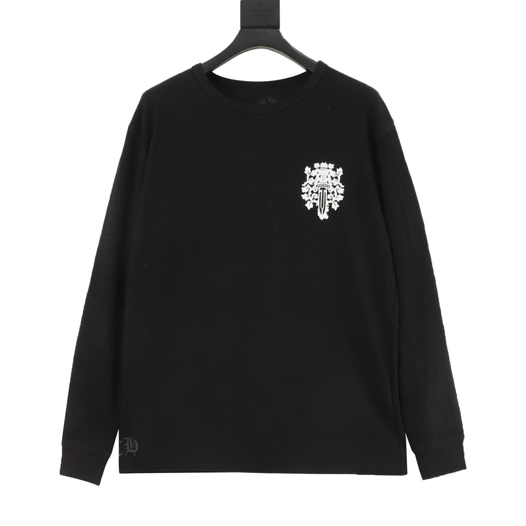Chrome Hearts Vine & Sword Crest Long-Sleeve Tee — Black, Waffle Knit
