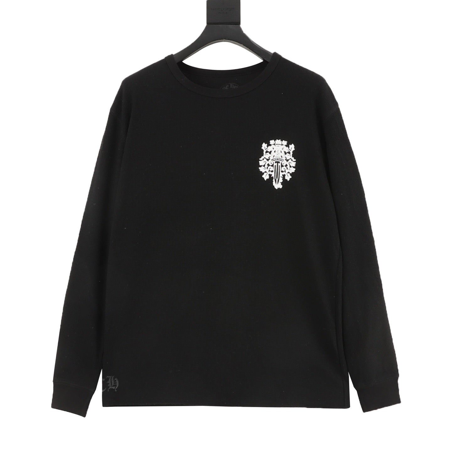 Chrome Hearts Vine & Sword Crest Long-Sleeve Tee — Black, Waffle Knit