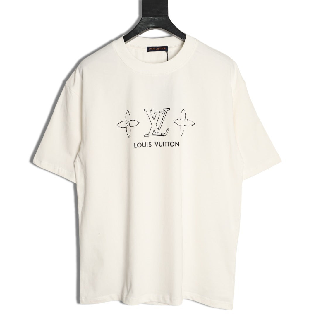 Louis Vuitton Sketch-Style Monogram Logo Short-Sleeve T-Shirt in White