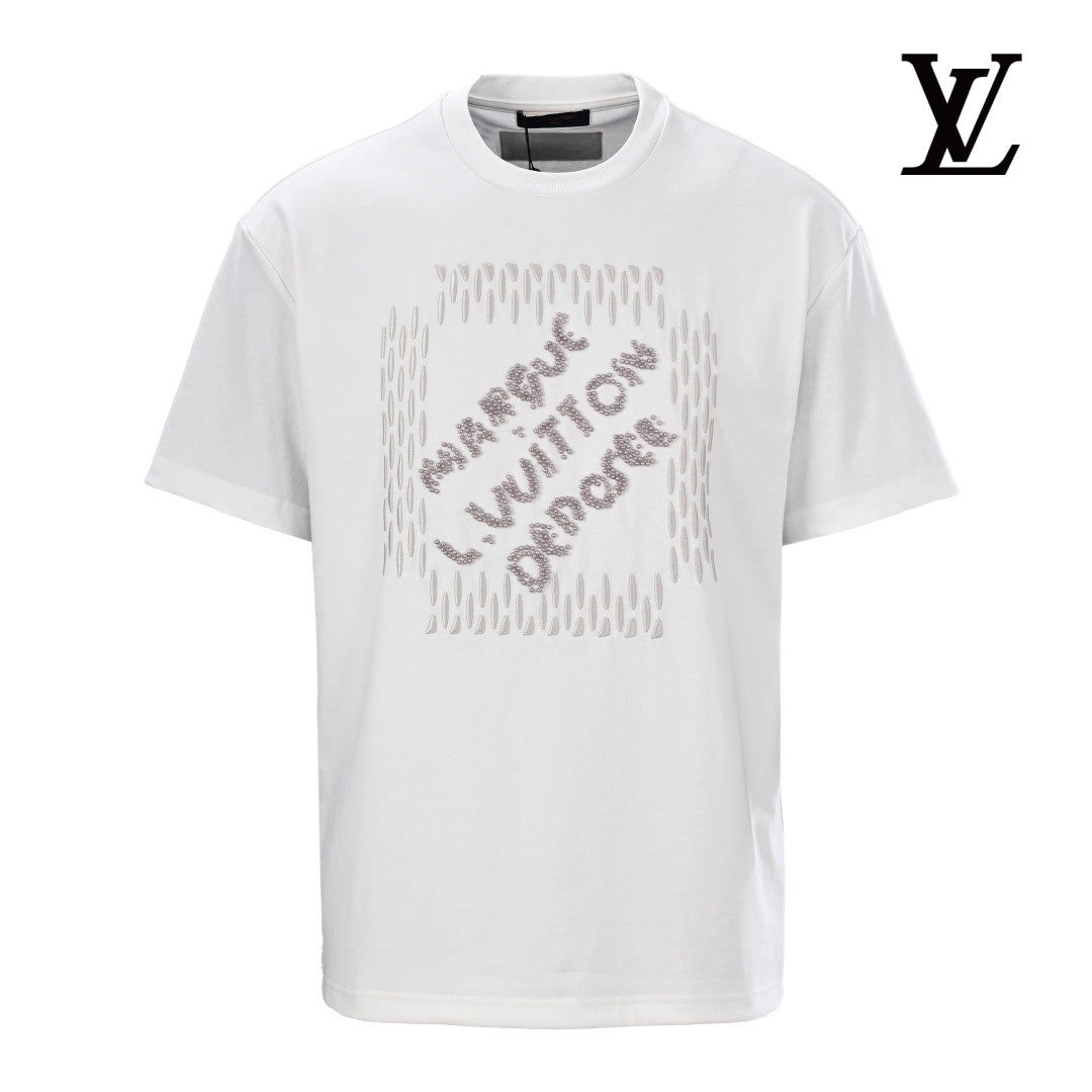 Louis Vuitton Men's White Beaded Letter T-Shirt