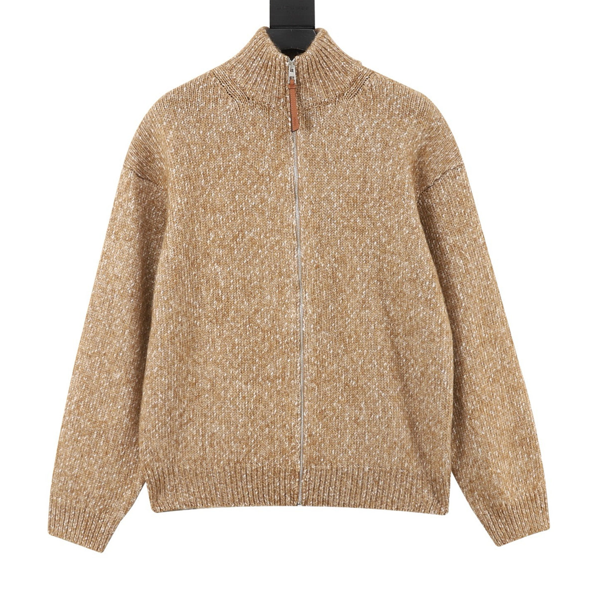 Loro Piana Women's Men's Camel Speckled Full-Zip Knit Sweater