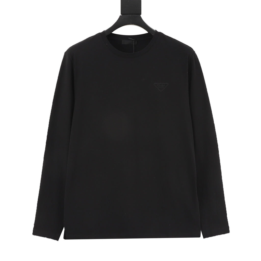 Prada Women's Men's Black Triangle Logo Crewneck Long-Sleeve T-Shirt