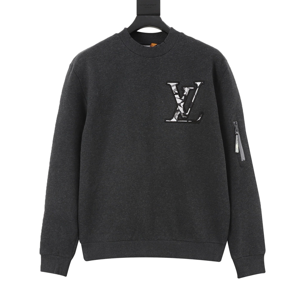 Gucci Women's Men's Dark Grey Tonal Logo Ribbed Crewneck Knit Sweater