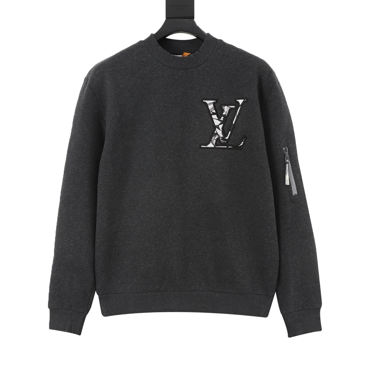 Gucci Women's Men's Dark Grey Tonal Logo Ribbed Crewneck Knit Sweater