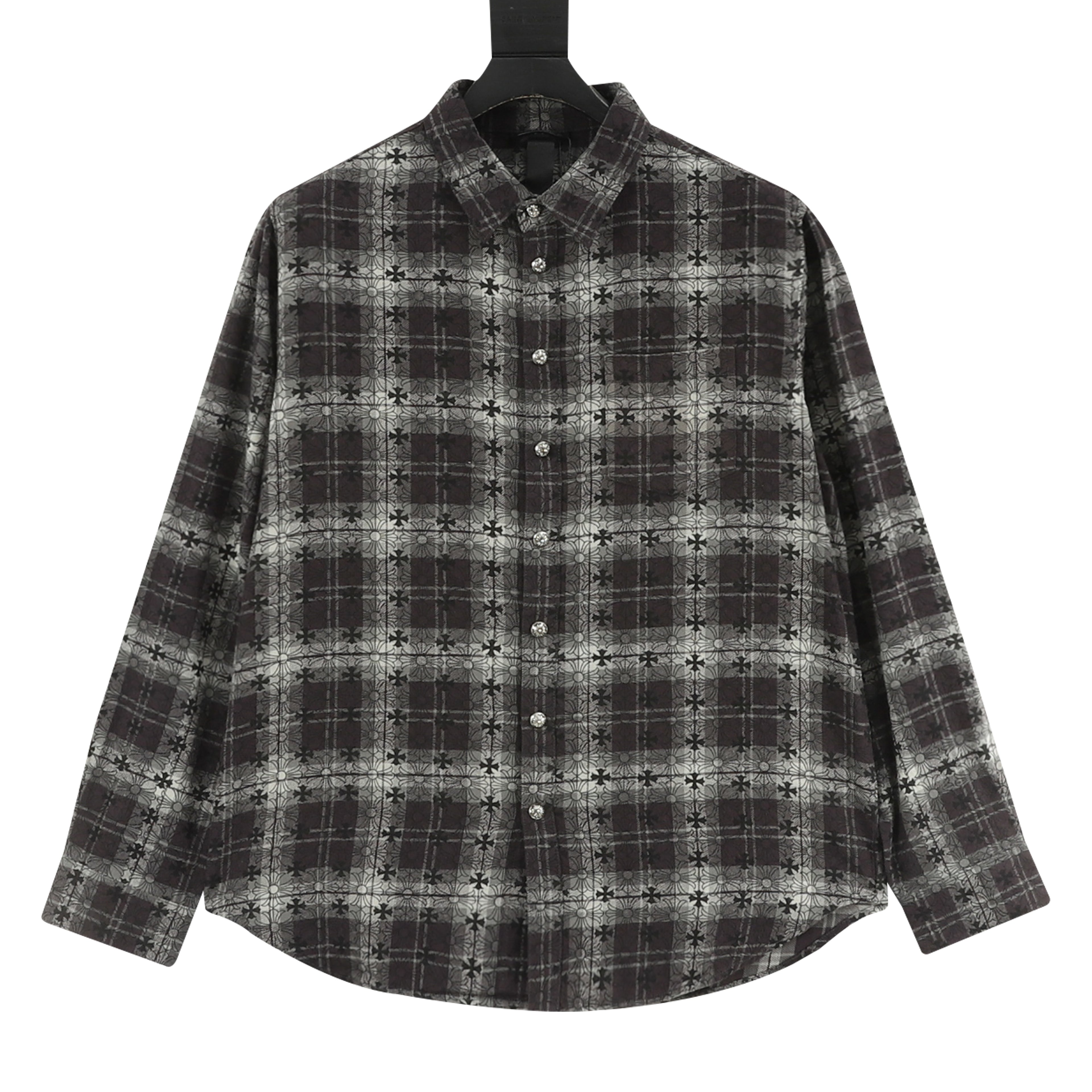Chrome Hearts All-Over Plaid Cross Long-Sleeve Shirt