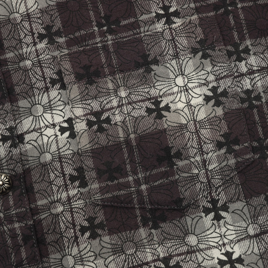 Chrome Hearts All-Over Plaid Cross Long-Sleeve Shirt