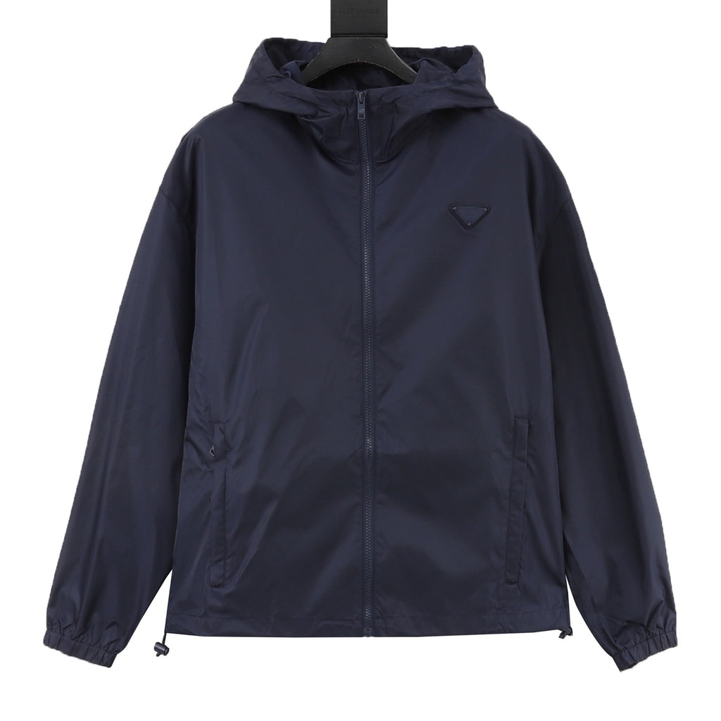 Prada Women's & Men's Navy Triangle Logo Hooded Windbreaker